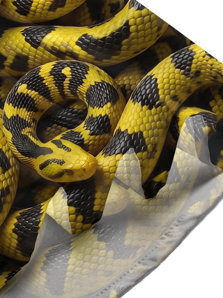 Adaychic Men's Printed Yellow Black Snake Print Short Sleeve Shirt with Chest Pocket