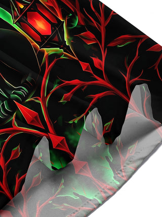 Adaychic Men's Short Sleeve Shirt - Halloween Black Cat With Green Moon And Red Lanterns Print with Chest Pocket