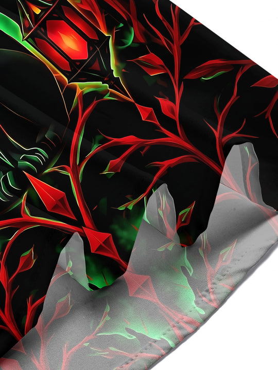 Adaychic Men's Short Sleeve Shirt - Halloween Black Cat With Green Moon And Red Lanterns Print with Chest Pocket