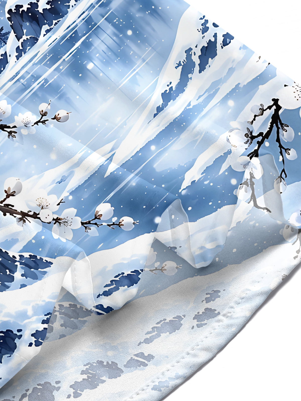 Adaychic Men's Short Sleeve Shirt - Winter Snowy Landscape With Cherry Blossoms Print with Chest Pocket