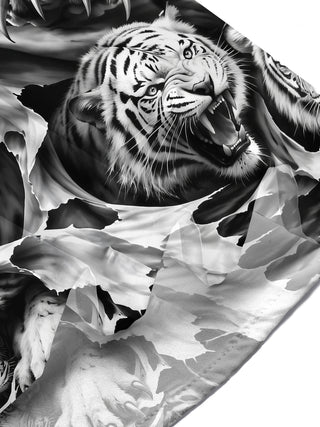 Adaychic Men's Hawaiian White Tiger Print Short Sleeve Shirt