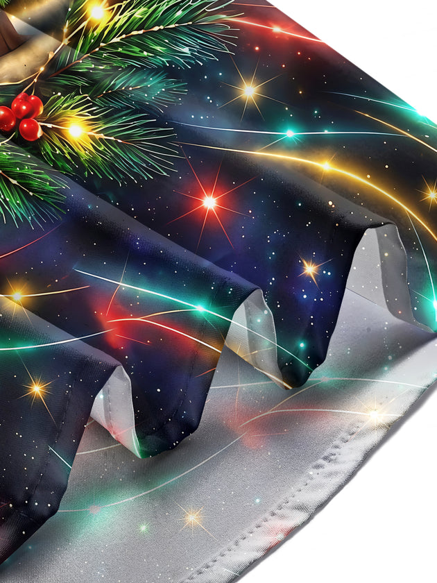 Adaychic Men's Long Sleeve Shirt - Christmas Tree With Ornaments And Pine Branches Print with Chest Pocket
