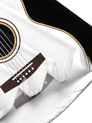 Adaychic Men's Graphic Guitar Print Musical Notes Print Short Sleeve Shirt with Chest Pocket