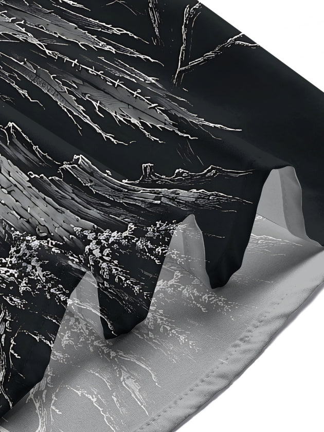 Adaychic Men's Graphic Halloween Crow And Moon Print Short Sleeve Shirt with Chest Pocket