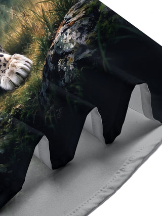 Adaychic Men's Snow Leopard Walking Print Short Sleeve Stand Collar Shirt with Chest Pocket
