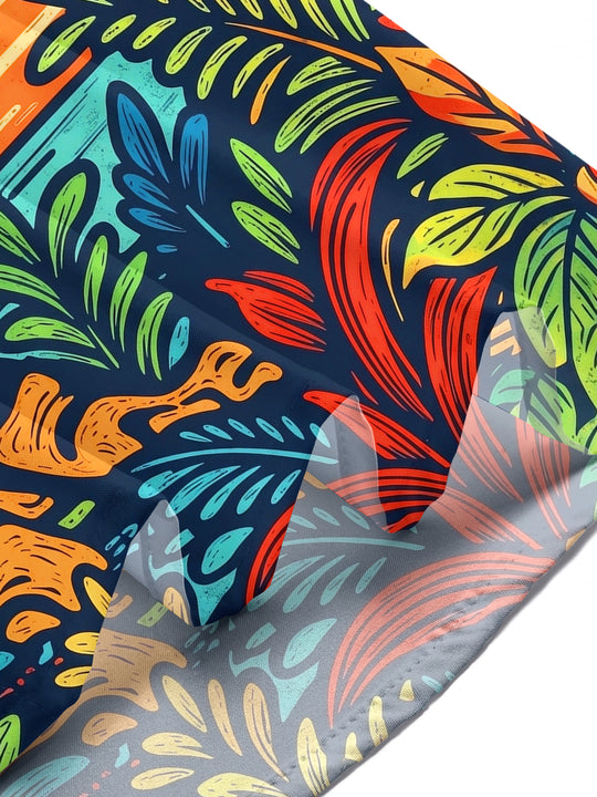 Adaychic Men's Hawaiian Roaring Tiger Print Short Sleeve Shirt with Chest Pocket