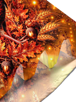 Adaychic Men's Short Sleeve Stand Collar Shirt - Thanksgiving Turkey With Wheat And Acorns Print with Chest Pocket
