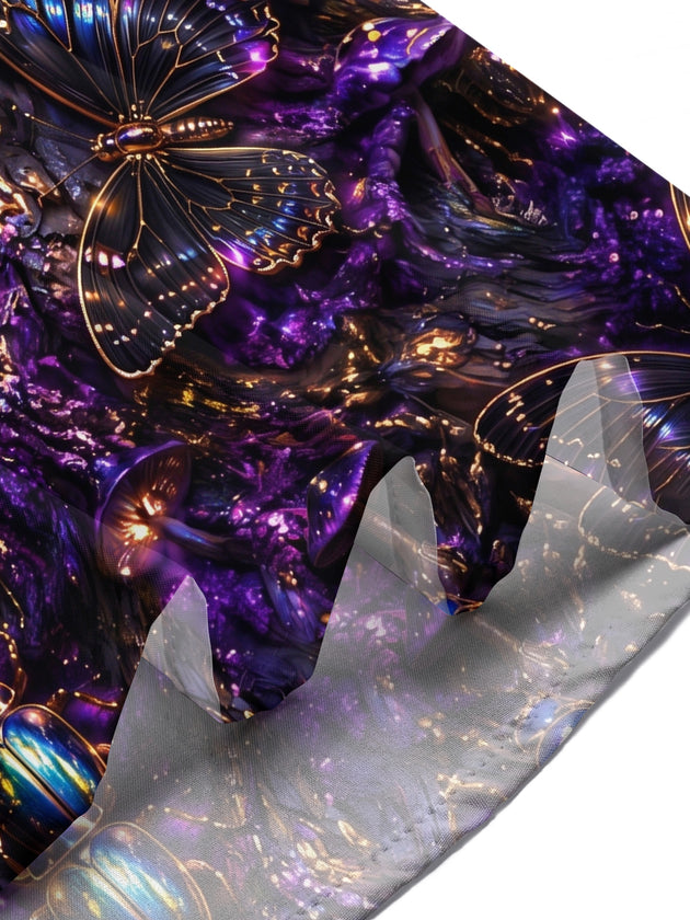 Adaychic Men's Short Sleeve Shirt - Iridescent Beetles Butterflies And Spiders Print with Chest Pocket