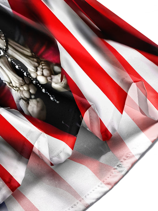 Men's American flag skull print short sleeve shirt lifestyle photo for Independence Day