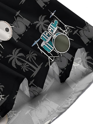 Adaychic Men's Hawaiian Drum Set Pattern Short Sleeve Shirt with Chest Pocket