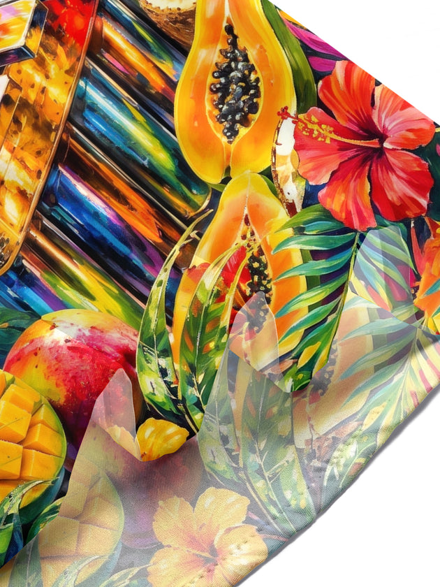Adaychic Men's Short Sleeve Shirt - Tropical Beach Scene With Xylophone And Fruit Print with Chest Pocket