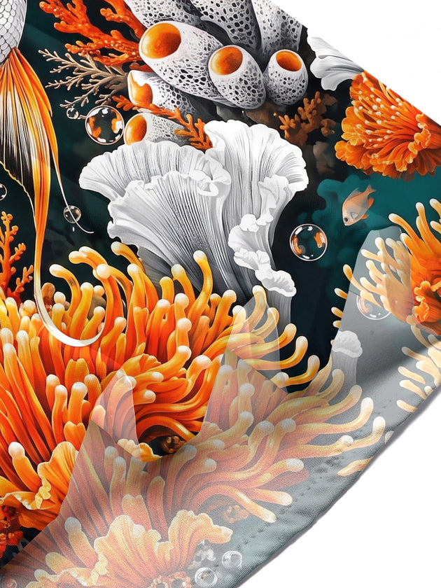 Adaychic Men's Hawaiian Tropical Fish And Coral Reef Print Short Sleeve Shirt