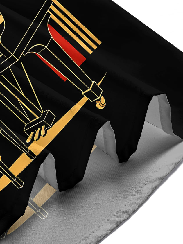 Adaychic Men's Retro Piano Player Print Grand Piano Print Short Sleeve Shirt with Chest Pocket