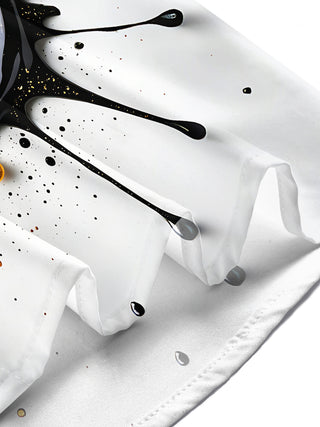 Adaychic Men's Graphic Abstract Gold And Black Splash Print Short Sleeve Shirt with Chest Pocket