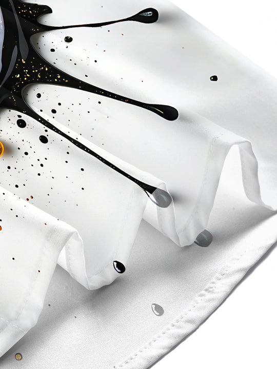 Adaychic Men's Graphic Abstract Gold And Black Splash Print Short Sleeve Shirt with Chest Pocket
