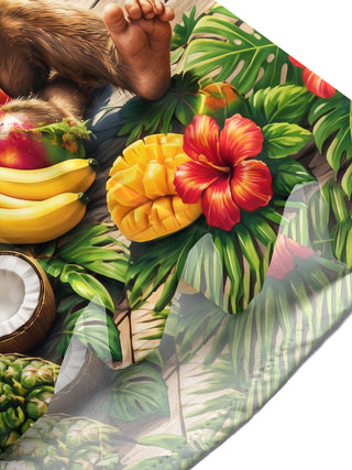 Adaychic Men's Monkey With Tropical Fruits And Drinks Print Short Sleeve Shirt with Chest Pocket