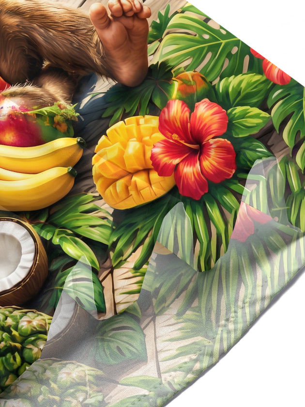 Adaychic Men's Monkey With Tropical Fruits And Drinks Print Short Sleeve Shirt with Chest Pocket