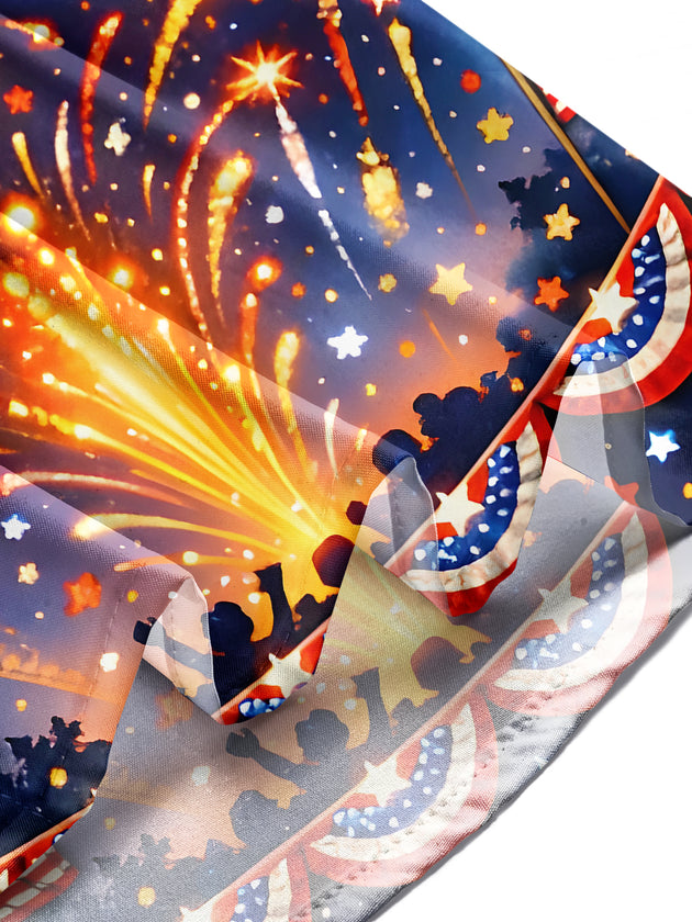 men's American flag print shirt close-up short sleeve