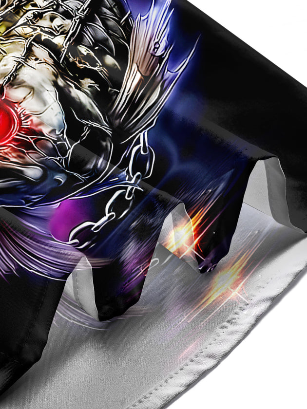 Men's dark fish print short sleeve shirt lifestyle front view