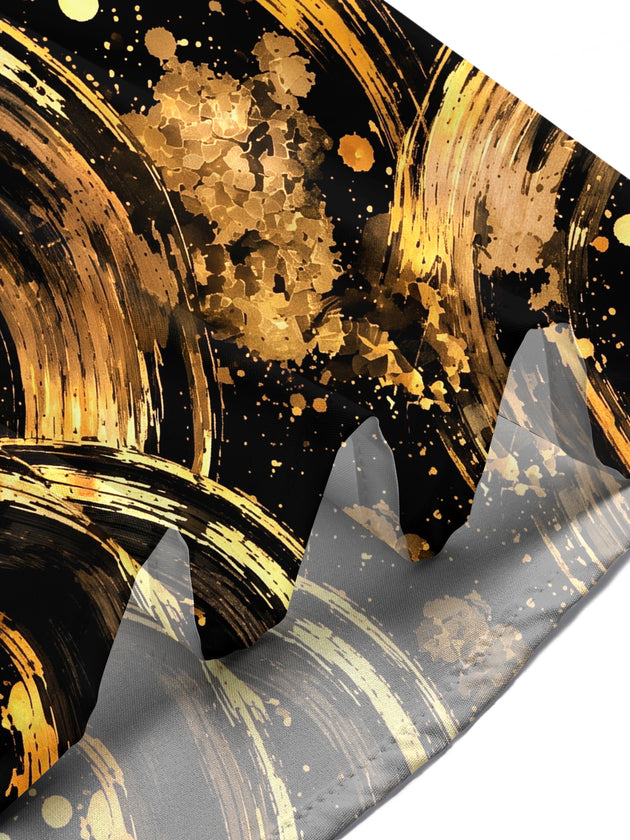 Adaychic Men's Short Sleeve Shirt - Abstract Gold And Black Swirls With Splatters Print with Chest Pocket