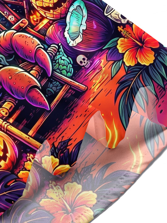 Adaychic Men's Halloween Monster And Jack-o-lanterns Print Short Sleeve Shirt with Chest Pocket