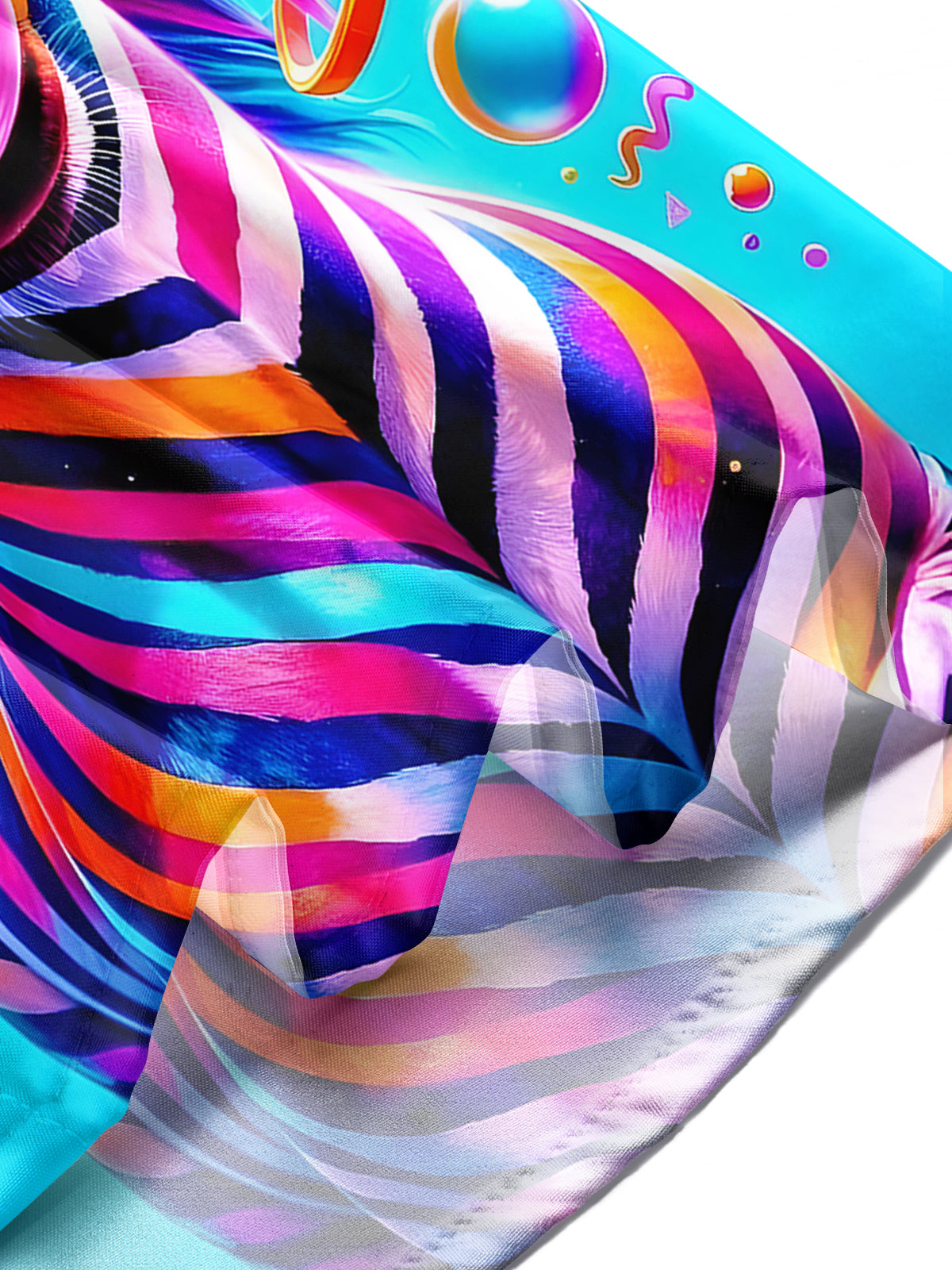 Men wearing zebra print short sleeve shirt on tropical beach vacation