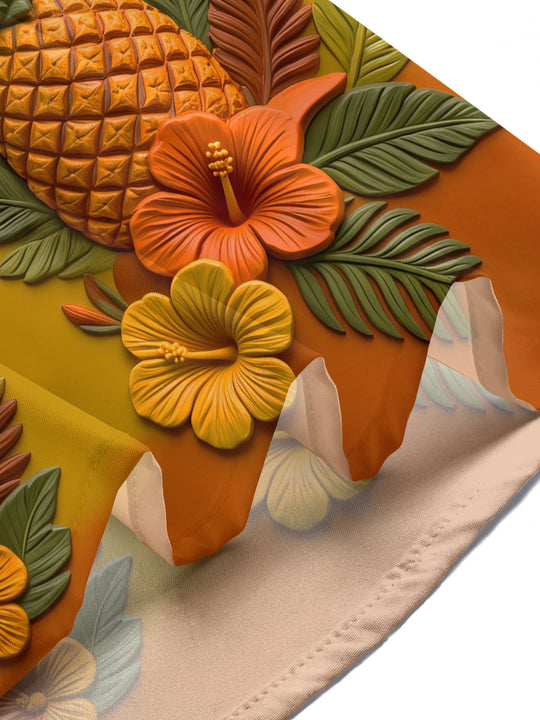 Adaychic Men's Hawaiian Palm Trees And Pineapples Print Short Sleeve Shirt with Chest Pocket