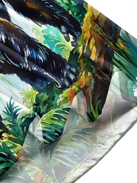 Men enjoying tropical beach vacation wearing Chimpanzee Forest pocket short sleeve shirt lifestyle side view