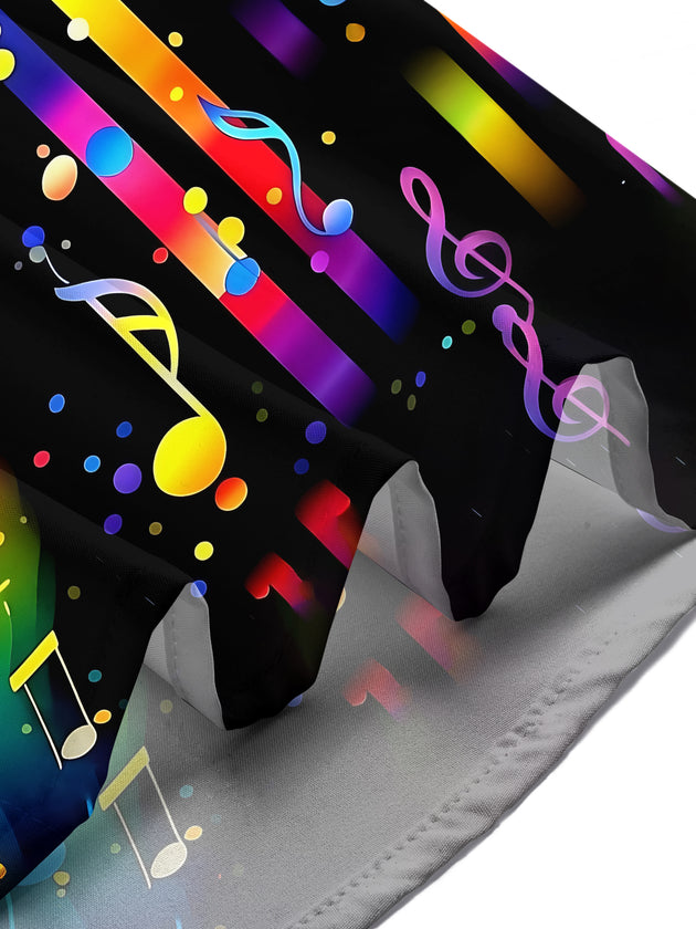Adaychic Men's Graphic Colorful Musical Notes Print Short Sleeve Shirt with Chest Pocket