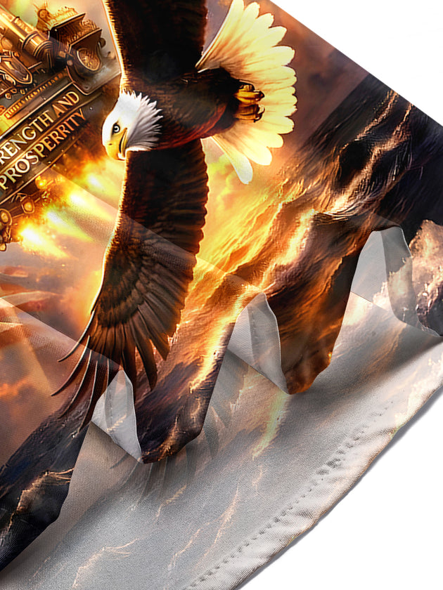 Men's American flag print short sleeve shirt worn at Independence Day celebration lifestyle view