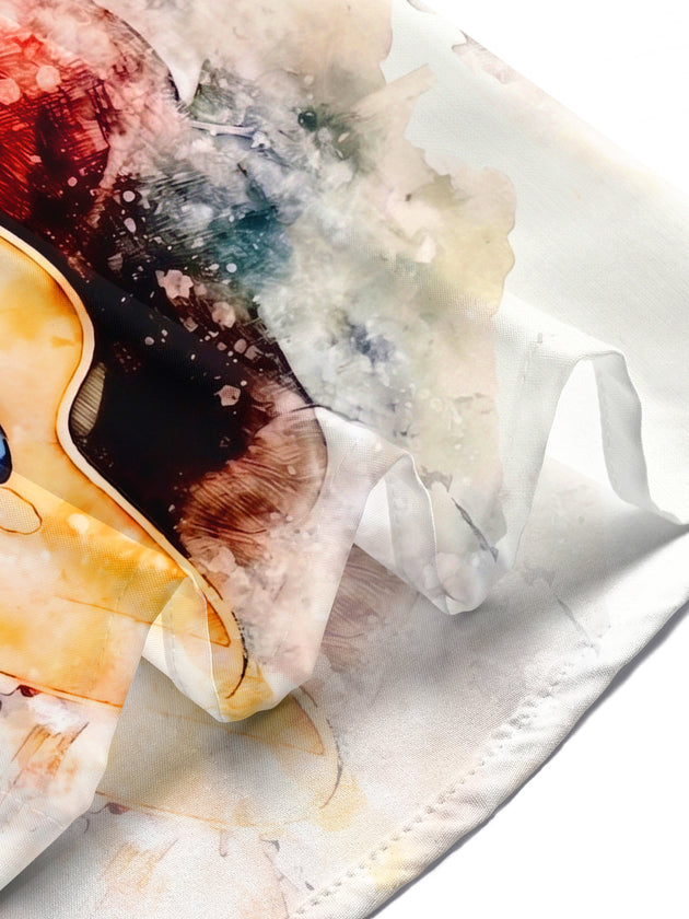 Adaychic Men's Graphic Watercolor Acoustic Guitar Print Short Sleeve Shirt with Chest Pocket