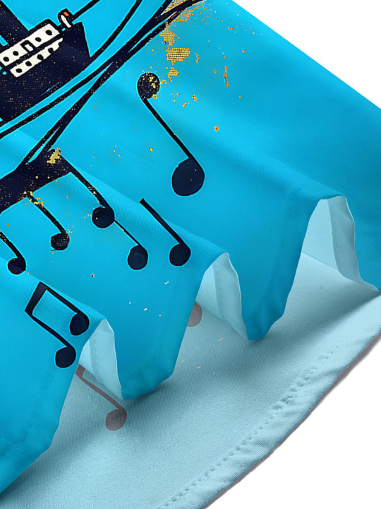 Adaychic Men's Graphic Musical Notes On Staff Print Short Sleeve Shirt with Chest Pocket