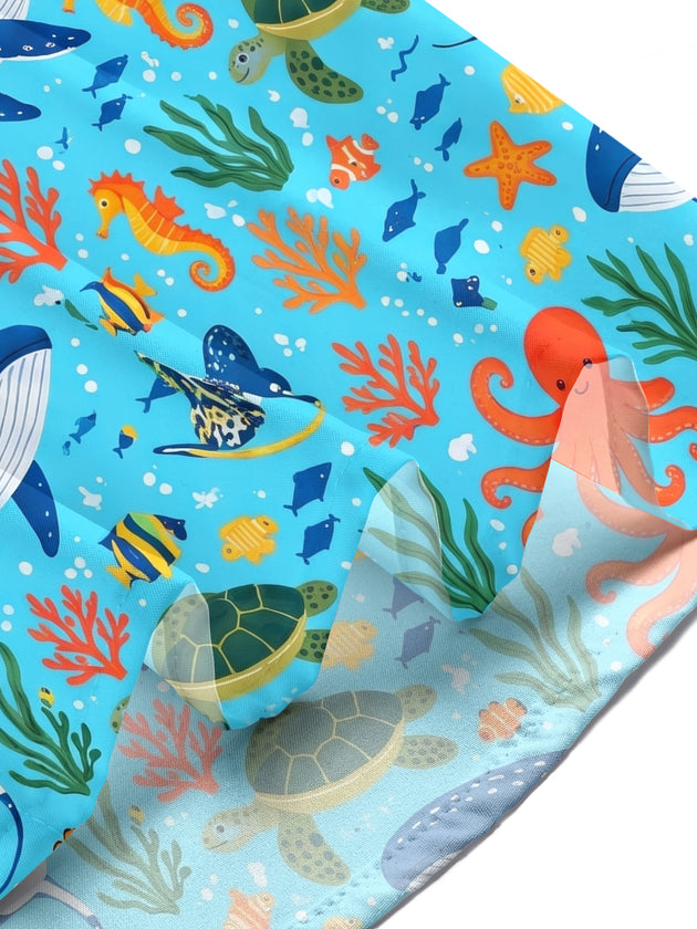 Adaychic Men's Marine Life And Ocean Creatures Print Short Sleeve Shirt with Chest Pocket