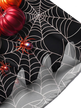 Adaychic Men's Short Sleeve Shirt - Halloween Pumpkins Bats Spiders And Spiderwebs Print with Chest Pocket