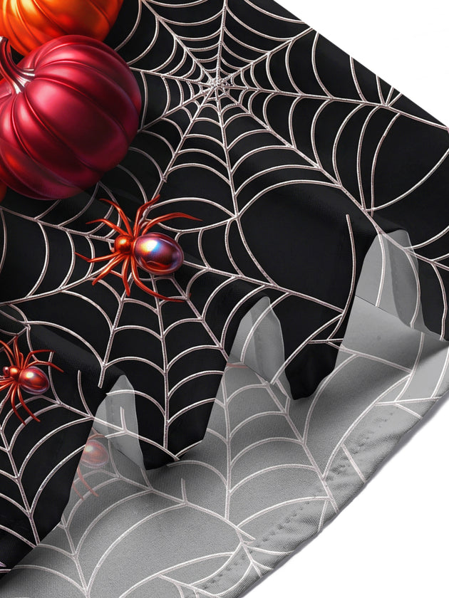 Adaychic Men's Short Sleeve Shirt - Halloween Pumpkins Bats Spiders And Spiderwebs Print with Chest Pocket