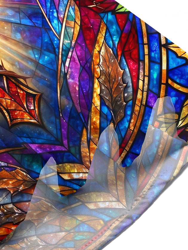 Adaychic Men's Stained Glass Crown Of Thorns Cross Print Short Sleeve Shirt with Chest Pocket