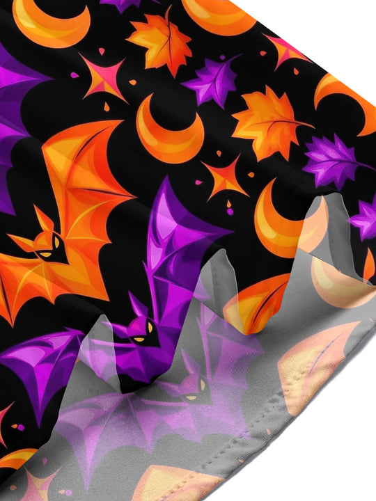 Adaychic Men's Halloween Bats And Crescent Moons Print Short Sleeve Shirt with Chest Pocket