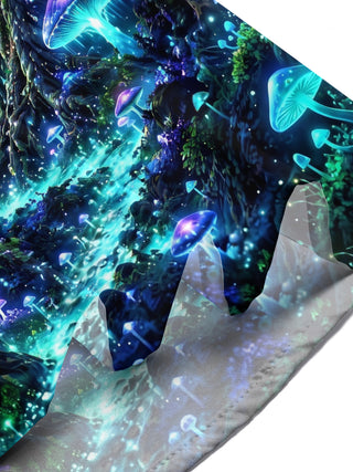 Adaychic Men's Hawaiian Mushroom Fantasy Forest Print Short Sleeve Shirt with Chest Pocket