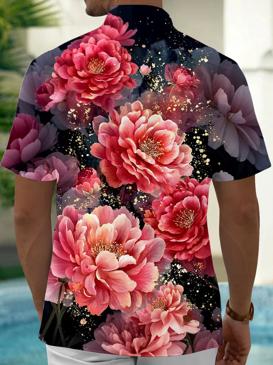 Men's floral short sleeve Hawaiian shirt back view