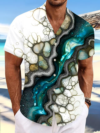 Men abstract print short sleeve shirt front view