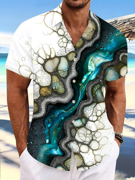 Men abstract print short sleeve shirt front view