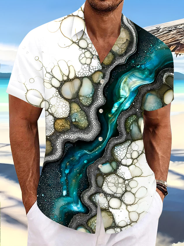 Men abstract print short sleeve shirt front view