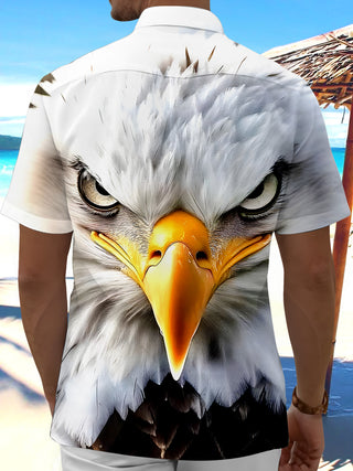 Men's blue eagle print short sleeve shirt back view