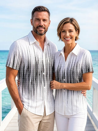 Couple Matching Shirts Black White Striped Short Sleeve