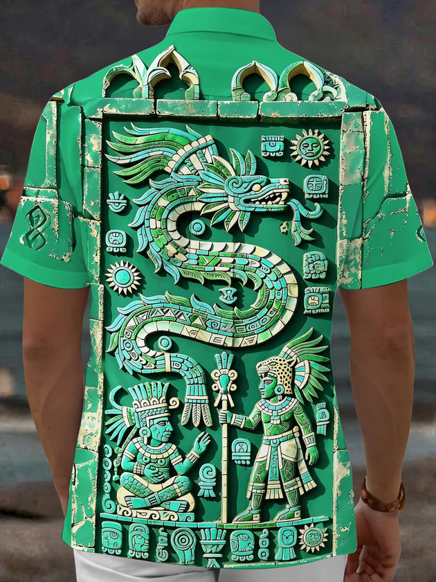 Adaychic Men's 3D Totem Print Short Sleeve Shirt with Chest Pocket