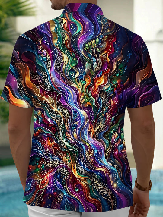 Adaychic Men's Colorful Swirling Fluid Art Print Short Sleeve Shirt with Chest Pocket