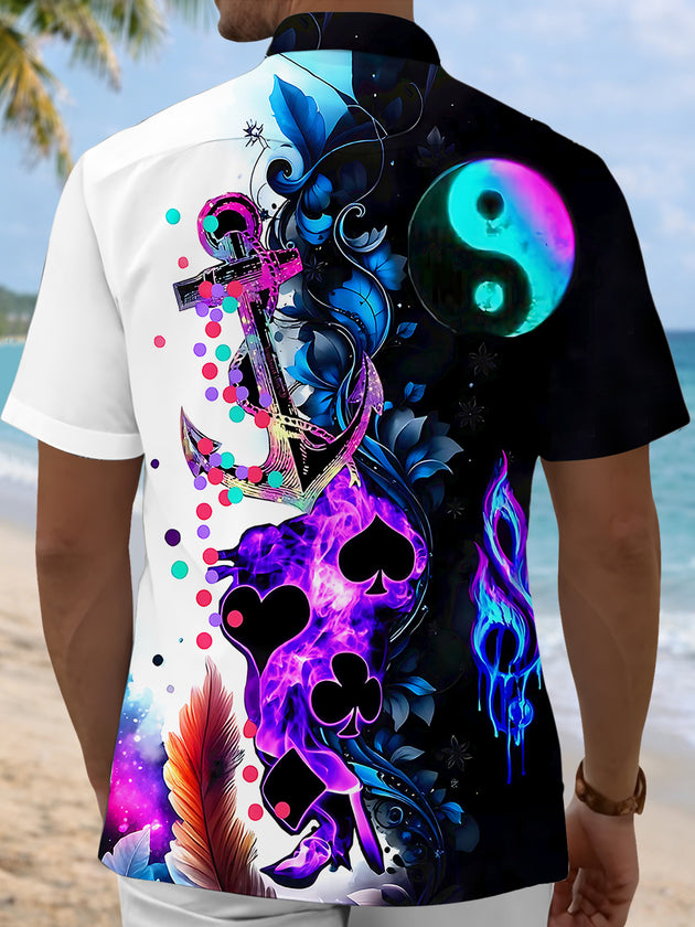 Marine Anchor Poker Musical Note Men's Pocket Short Sleeve Shirts