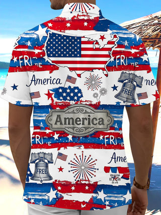 Independence American Flag Map Men's Pocket Short Sleeve Shirts