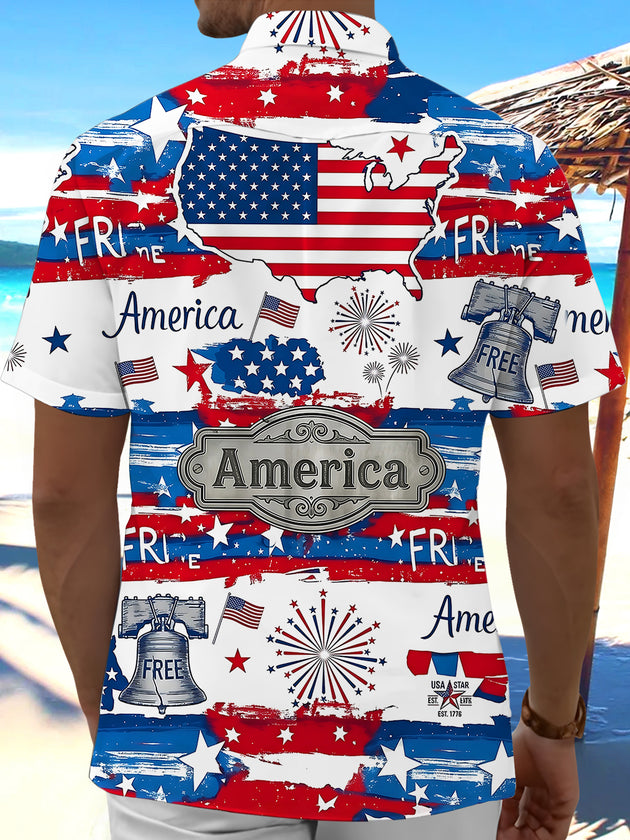 Independence American Flag Map Men's Pocket Short Sleeve Shirts
