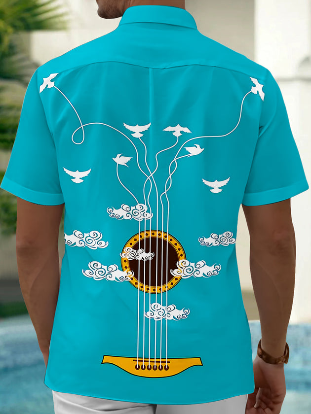 Adaychic Men's Printed Guitar Strings Print Short Sleeve Shirt with Chest Pocket